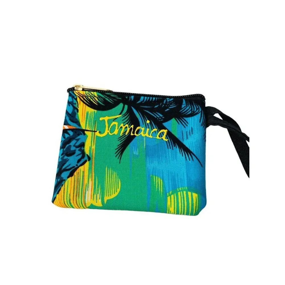 Jamaica‎ Souvenir Small Tropical Print Fabric Wristlet Zip Top 4.75